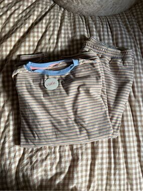 Cutie Striped Women’s Pajama Set in Pastel Multi-Color